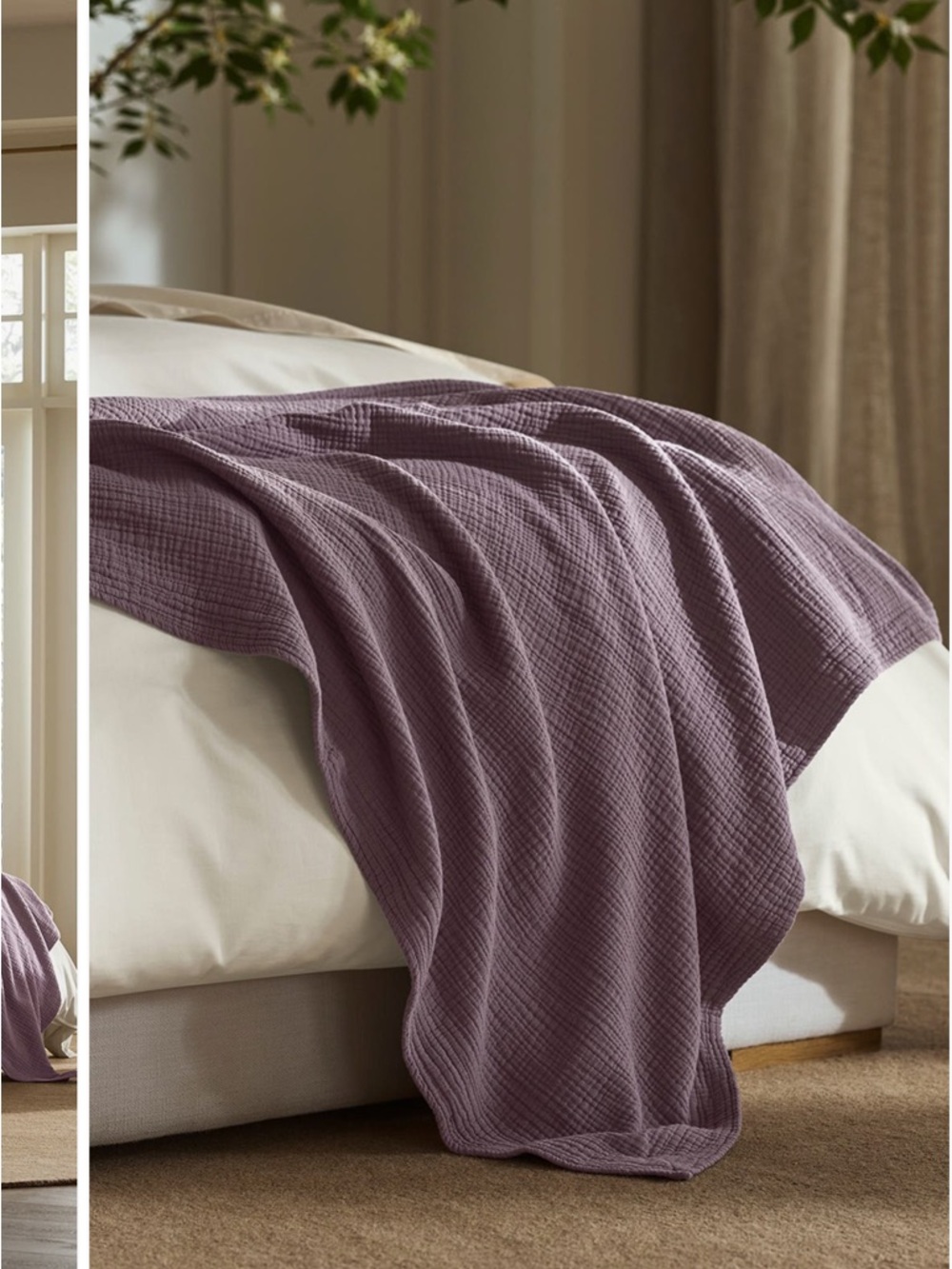 Boll & Branch Dream Bed Blanket Plum King Cal King Luxury Cotton Bedding